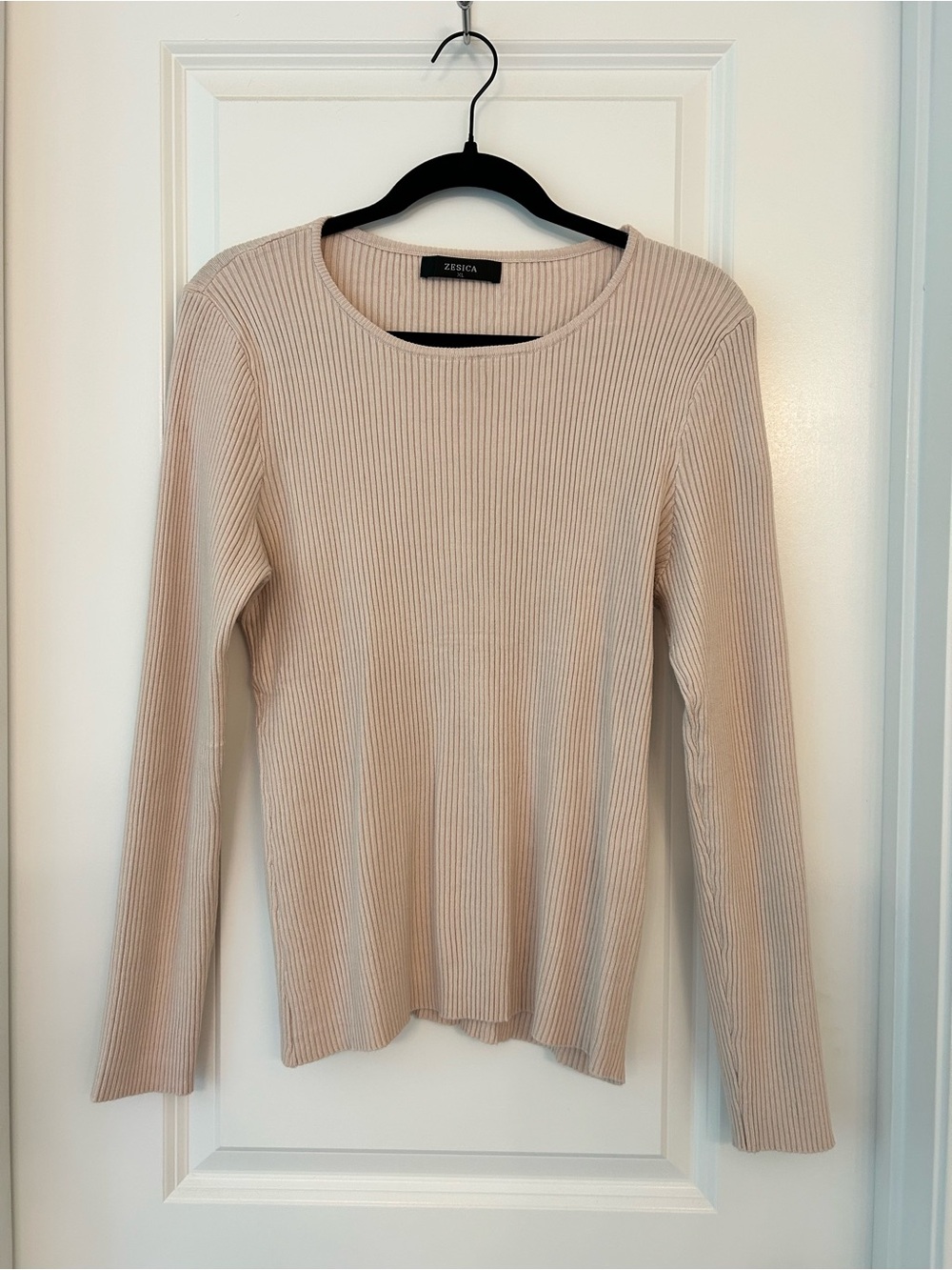 ZESICA Ribbed Knit Long Sleeve Top Beige XL